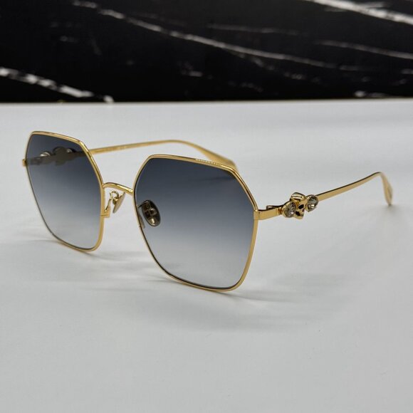 NEW AM0325S 001 ALEXANDER MCQUEEN GOLD/GREY WOMEN ALEXANDER MCQUEEN SUNGLASSES - Picture 5 of 14